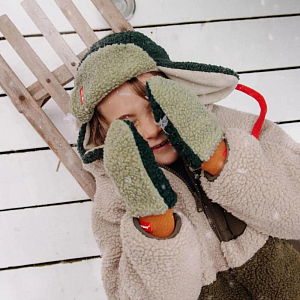 Варежки меховые Hello Hossy "Heaty Neo", мятно-фисташковые